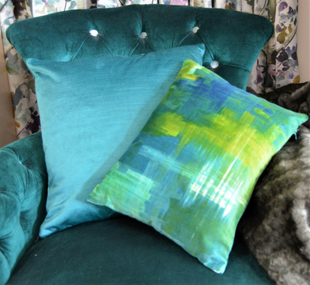 Harlequin - Amoura Velvet - Emerald / Lime - Stunning Brushstroke Velvet Cushion Cover Throw Pillow Designer Home Decor.