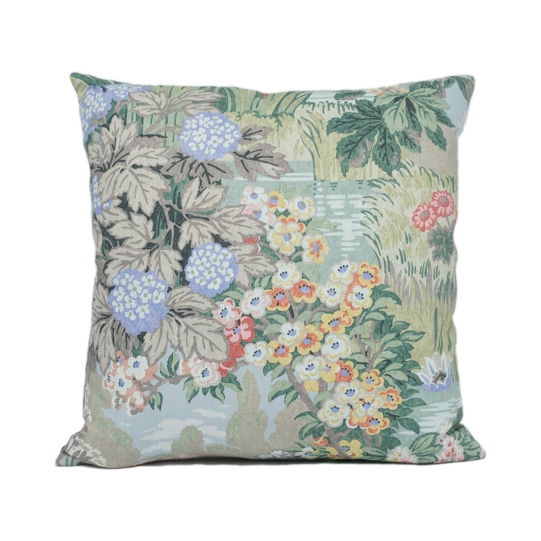 Jane Churchill - Greenway - Soft Green / Pink - Beautiful Scenic Flora and Fauna Cushion Cover - Handmade Throw Pillow - Designer Home Décor.