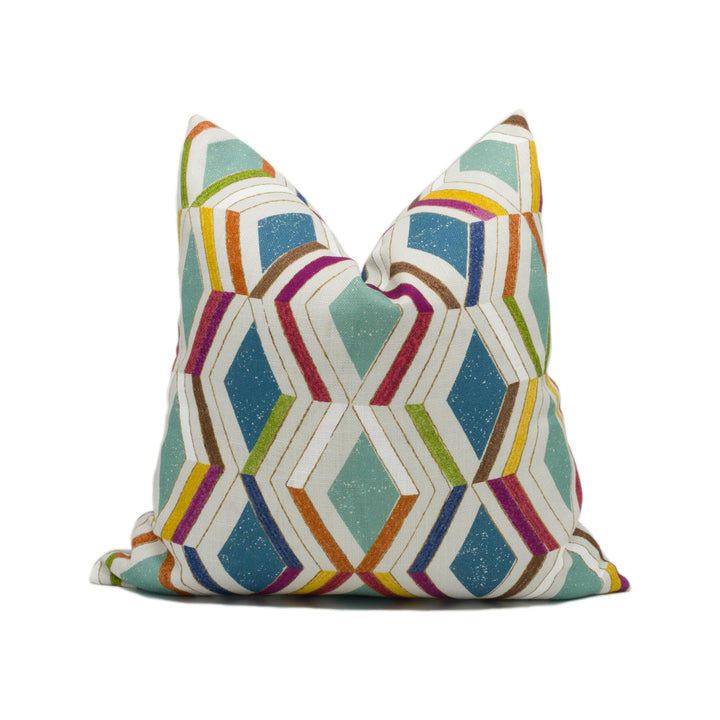 Jane Churchill - Luna - Multi - Modern Bold Block Colour Geometric Cushion Cover - Handmade Throw Pillow - Designer Home Décor.