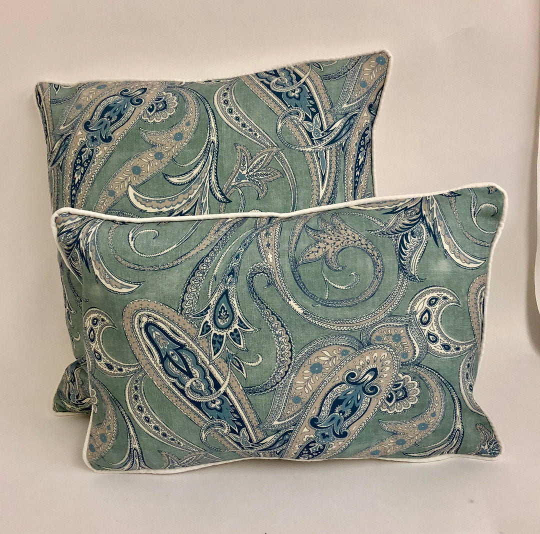 Edinburgh Weavers - Persia - Blue - Gorgeous Contrast Piped Paisley Cushion - Handmade Throw Pillow - Designer Home Décor.