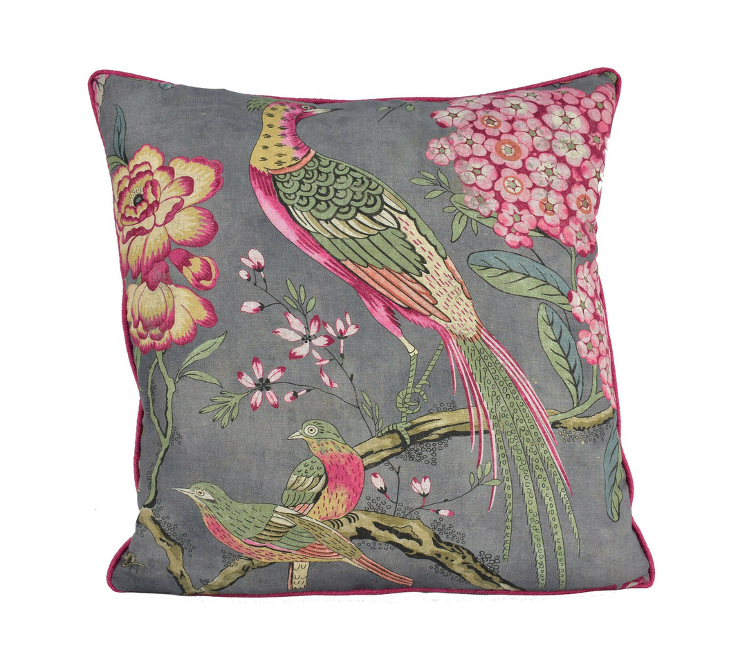 Anna French x Thibaut - Villeneuve - Charcoal - Antique Avant Garde Bird Designer Cushion Cover - Luxury Throw Pillow - Handmade Home Deco.