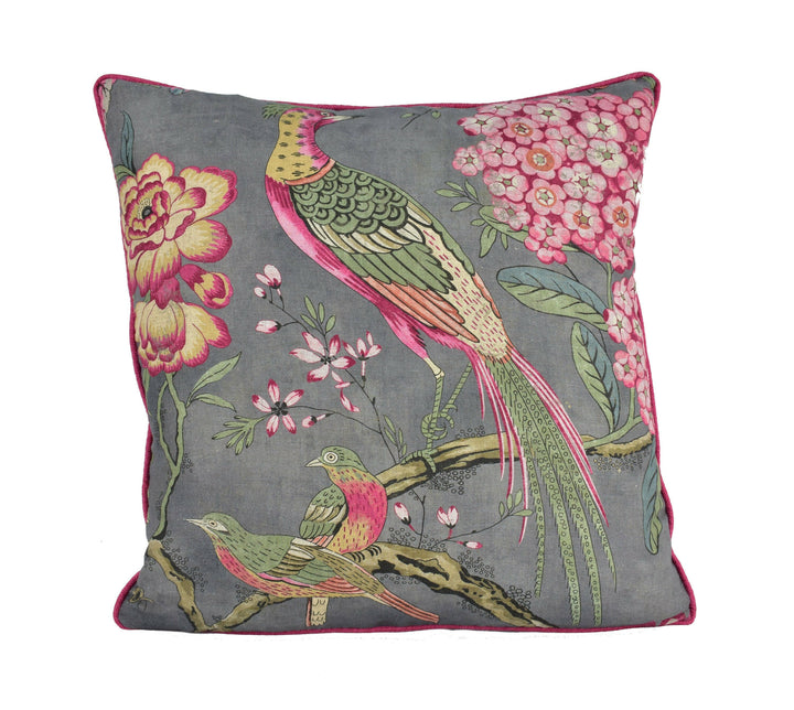 Anna French x Thibaut - Villeneuve - Charcoal - Antique Avant Garde Bird Designer Cushion Cover - Luxury Throw Pillow - Handmade Home Deco.