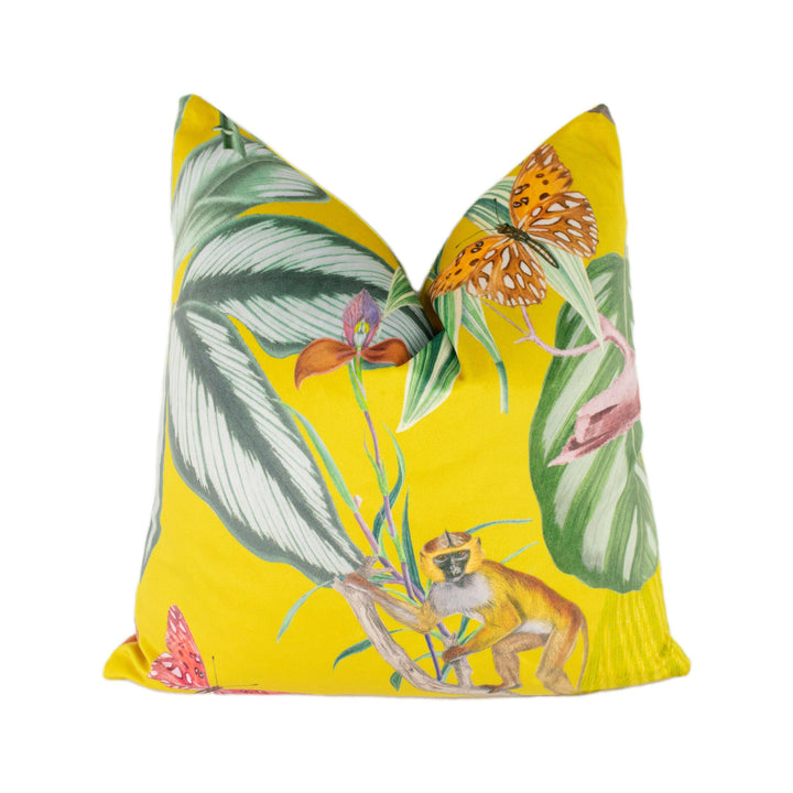 Prestigious - Barbados - Citron - Maximalist Tropical Landscape Velvet Cushion Cover - Handmade Throw Pillow Designer Home Decor.