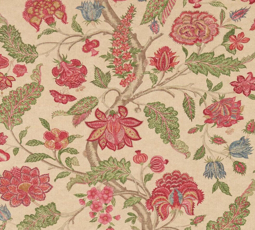 Zoffany - Kalamkari - Red / Green - Romantically Flamboyant Floral Cushion Cover - Handmade Throw Pillow Designer Home Decor.