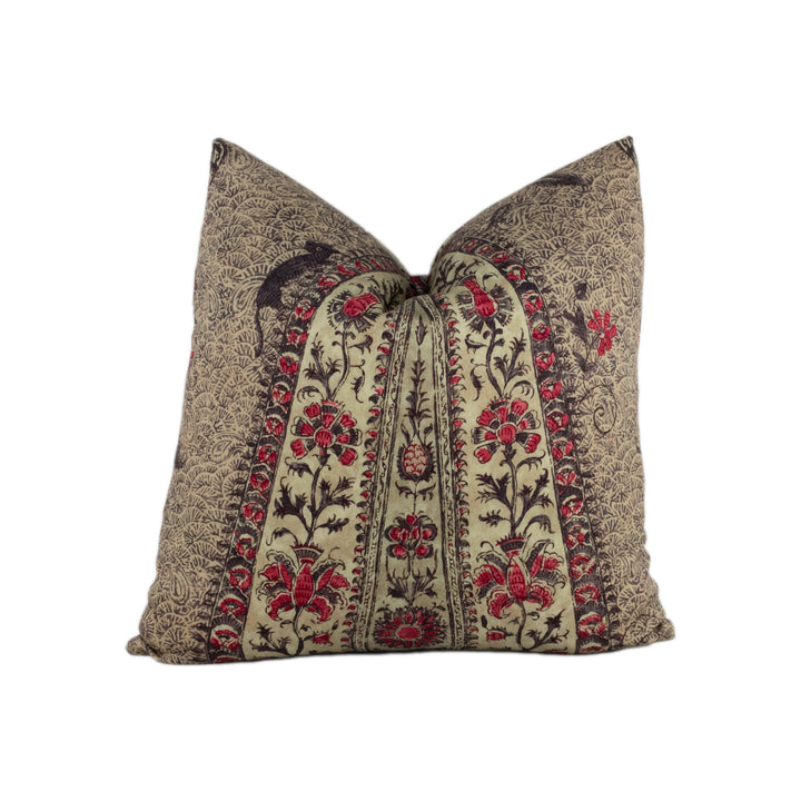 Zoffany - Koyari Paisley - Antiquary / Crimson / Linen - 100% Wool Paisley Cushion Cover - Handmade Throw Pillow Designer Home Decoc.
