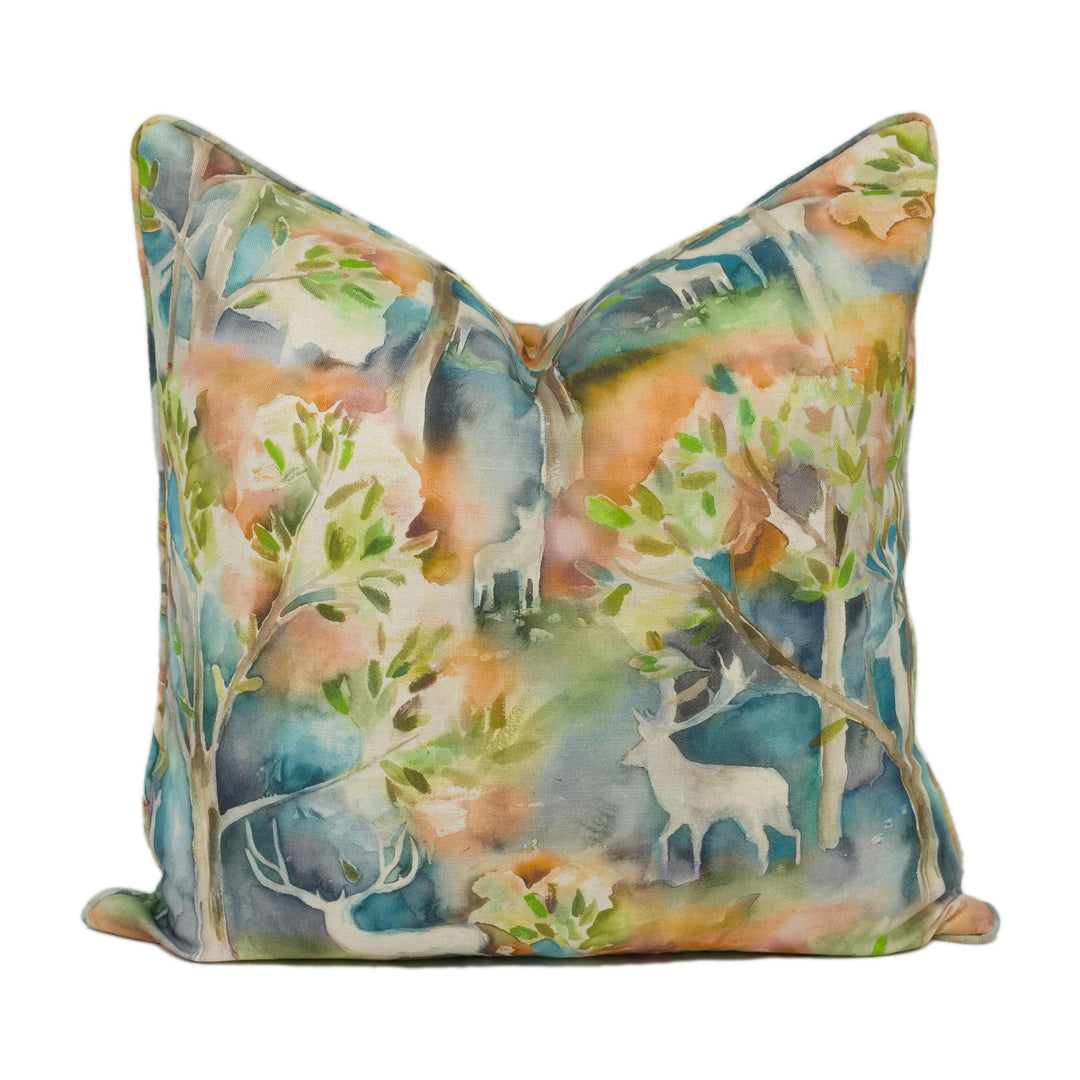 Voyage Decoration - Seneca Forest - Autumn - Majestic Self Piped Watercolour Deer Cushion Cover - Handmade Throw Pillow Designer Home Décor.