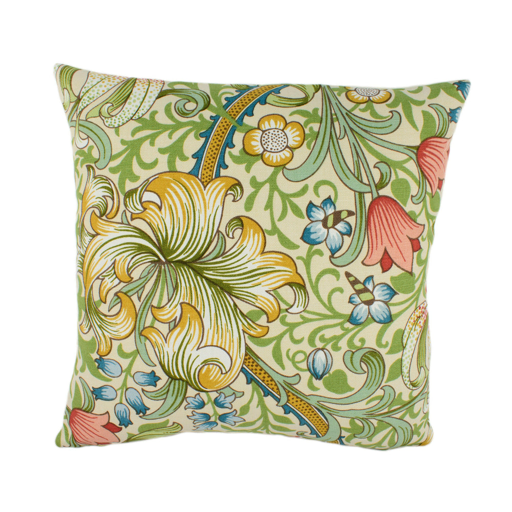 William Morris - Golden Lily - Green / Gold - Classic Bold Morris Floral Designer Cushion Cover - Luxury Throw Pillow - Handmade Home Decor.