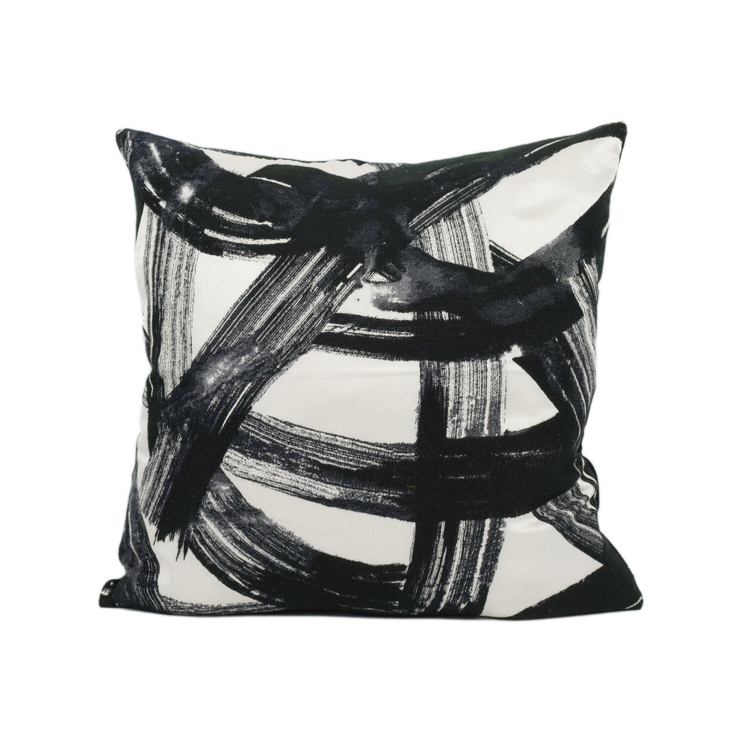 Harlequin - Typhonic - Onyx - Bold Statement Tactile Sateen Chenille Cushion Cover - Modern Black & White Artistic Brushstroke Pillow Cover