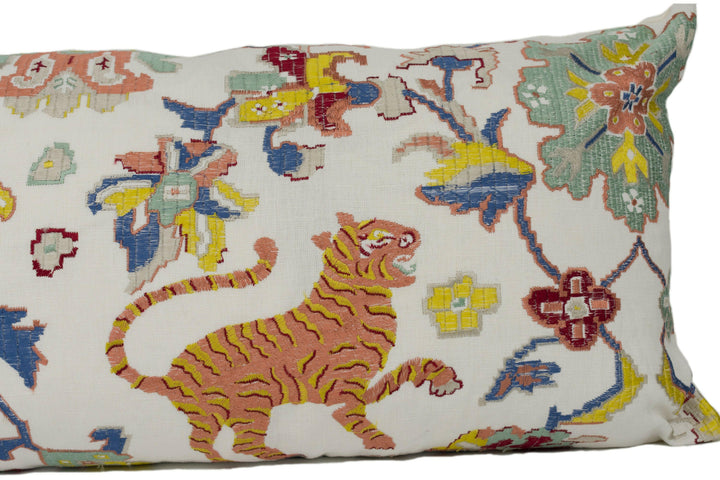 Jane Churchill - Animal Tapestry - Red / Teal - Elegant Embroidered Eastern Cushion Cover - Handmade Throw Pillow - Designer Home Décor.