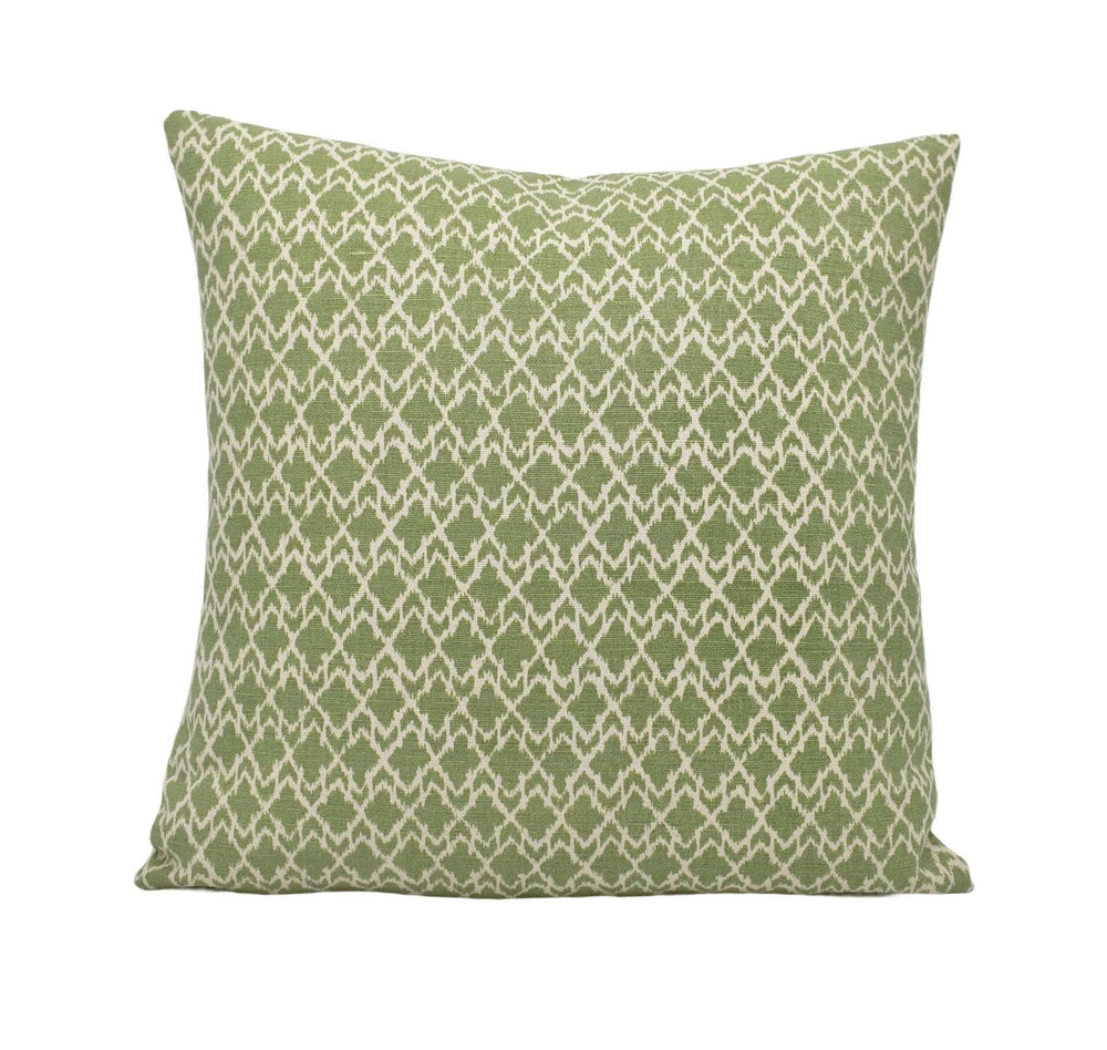 GP and J Baker - Merrin - Green - Small Scale Geometric Cushion Cover - Custom Designer Ikat Pillow Cover - Green Beige Diamond Pillow.