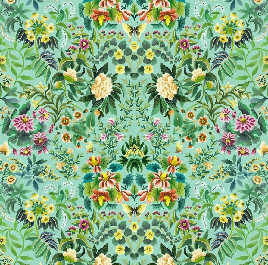 a floral pattern with many flowers and leaves