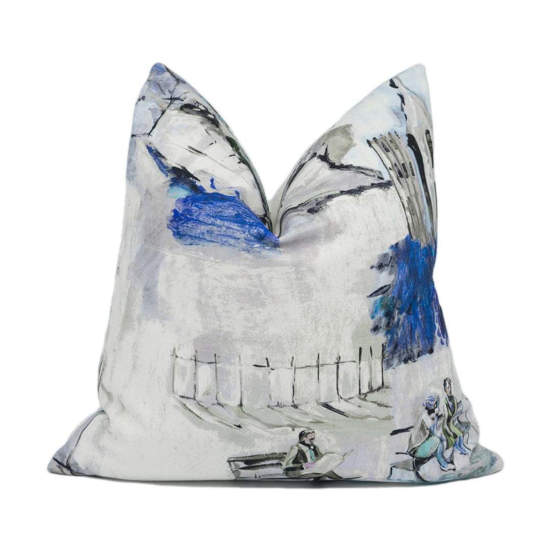 Prestigious - Walk in the Park - Sapphire - Large Scale Painted City Scene - Cushion Cover - Handmade Throw Pillow - Designer Home Décor.
