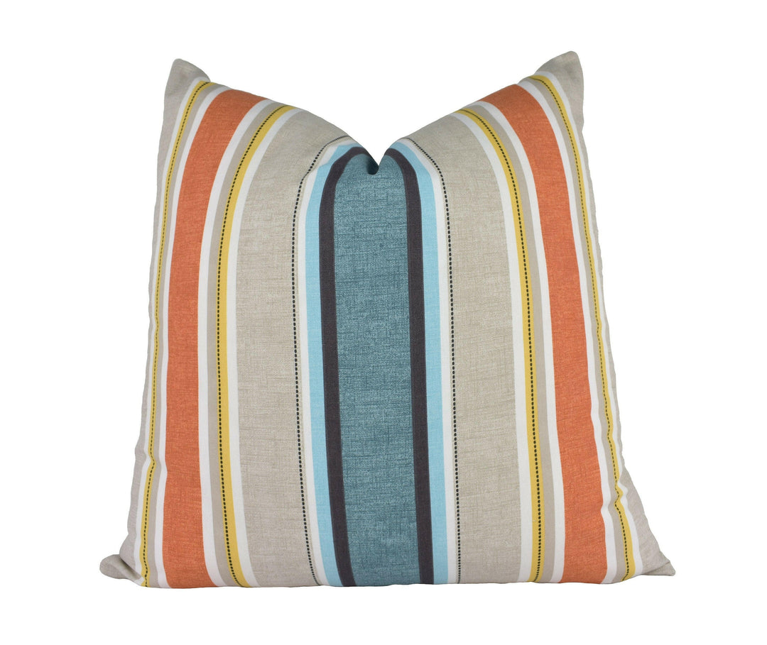 Clarke and Clarke - Luella - Teal / Spice - Striped Cushion Cover Throw Pillow Designer Home Decor.
