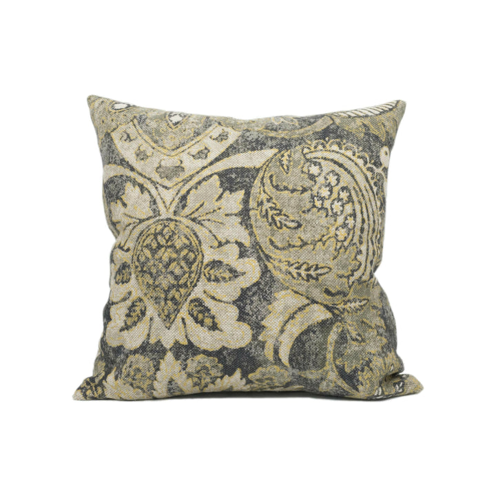 Zoffany - Pomegranate Print - Gargoyle / Bone Black - Handsome Worn Damask Cushion Cover - Handmade Throw Pillow - Designer Home Décor.