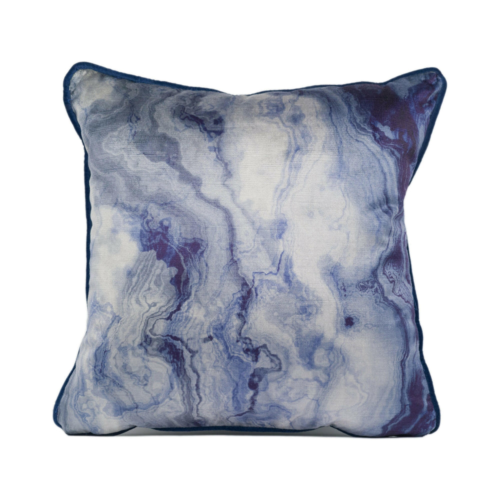 Panaz - Magma - Indigo - Dramatic Large Scale Marble Effect Contrast Piped Cushion Cover - Handmade Throw Pillow - Designer Home Décor.