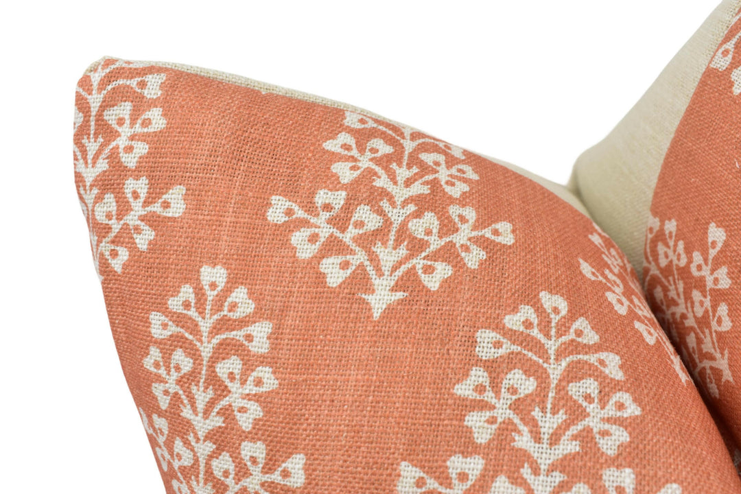 Andrew Martin - Sprig - Orange - Indian Block Print Dainty Floral Designer Cushion Cover - Handmade Andrew Martin Cushion Cover - Pillow.