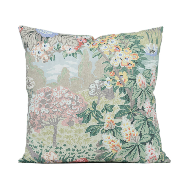 Jane Churchill - Greenway - Soft Green / Pink - Beautiful Scenic Flora and Fauna Cushion Cover - Handmade Throw Pillow - Designer Home Décor.