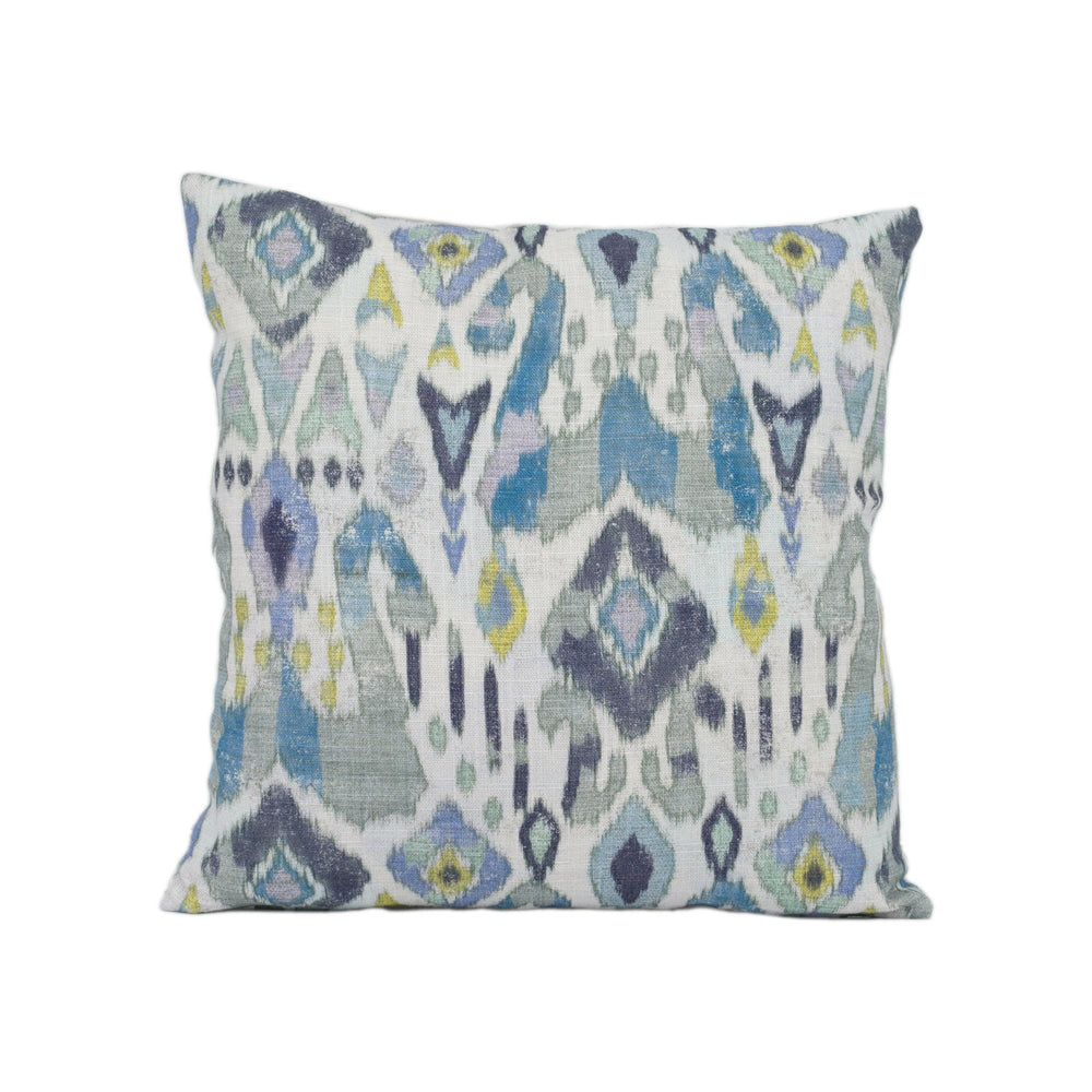 Jane Churchill - Jaru - Blue / Aqua - Exuberant Antique Ikat Designer Cushion Cover -Handmade Throw Pillow - Luxury Home Décor.