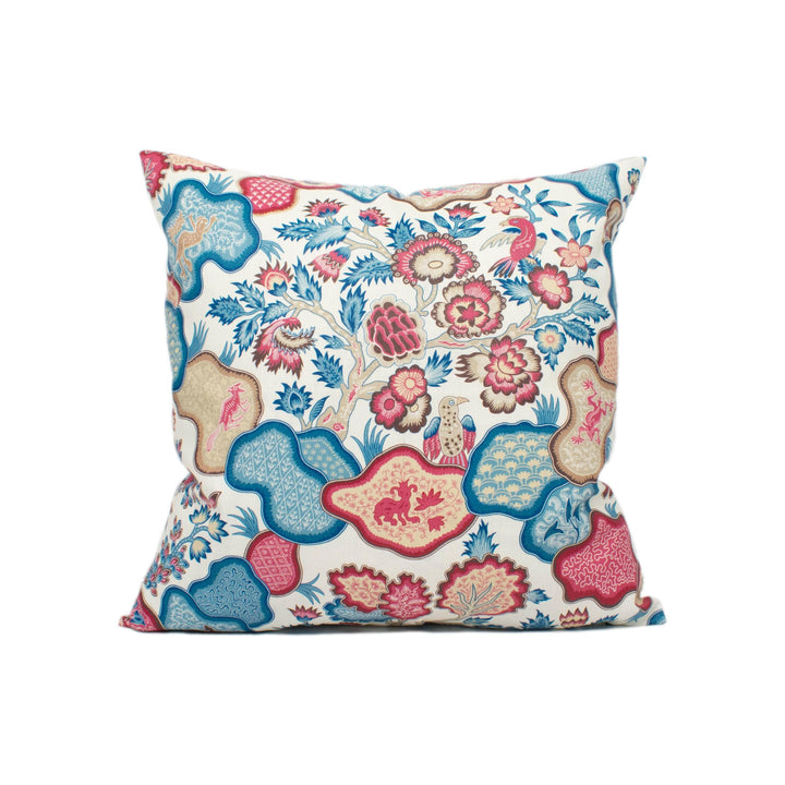 Scalamandre - Ziba - Peacock Rose - Charming Bright Indonesian Batik Chintz Cushion Cover - Handmade Throw Pillow - Designer Home Décor.