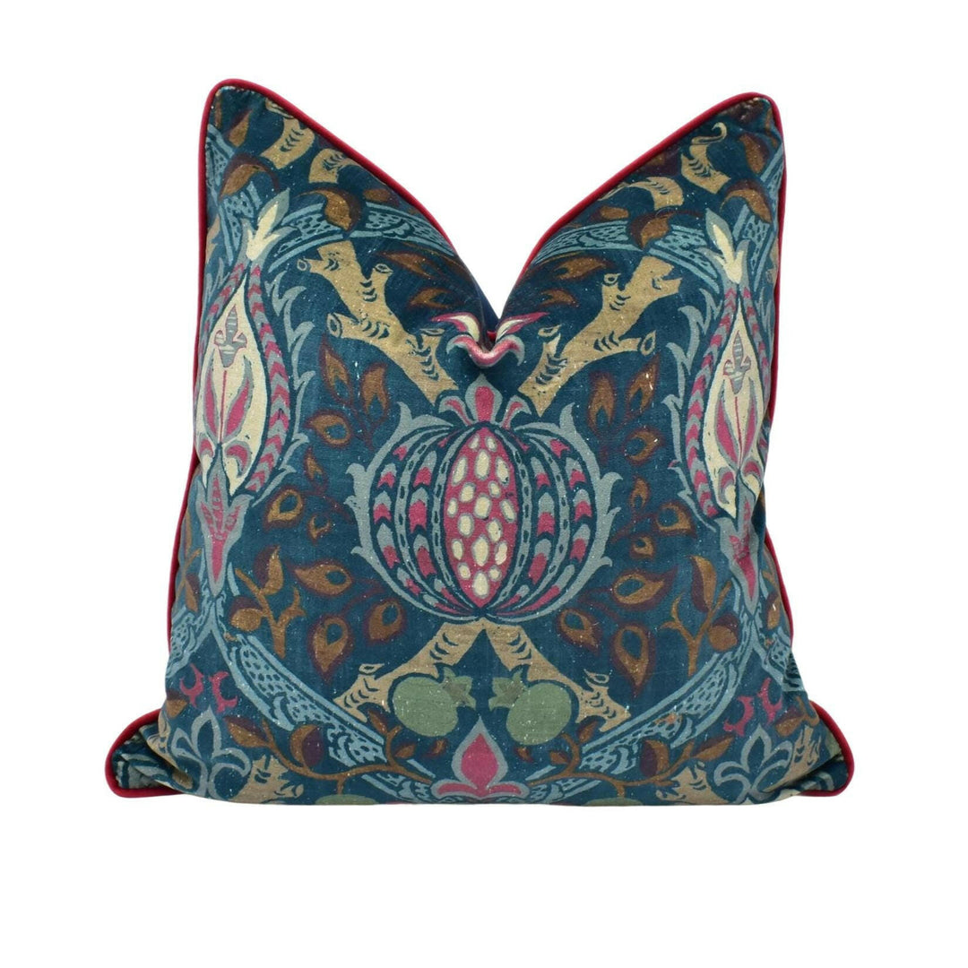William Morris - Granada Velvet - Red / Blue - Luxurious Plush Vintage Style Velvet Cushion Cover - Luxury Throw Pillow - Handmade Home.