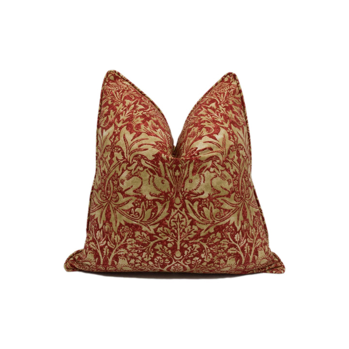 William Morris - Brer Rabbit - Red / Hemp - Linen - Cushion Cover Throw Pillow Designer Home Decor.