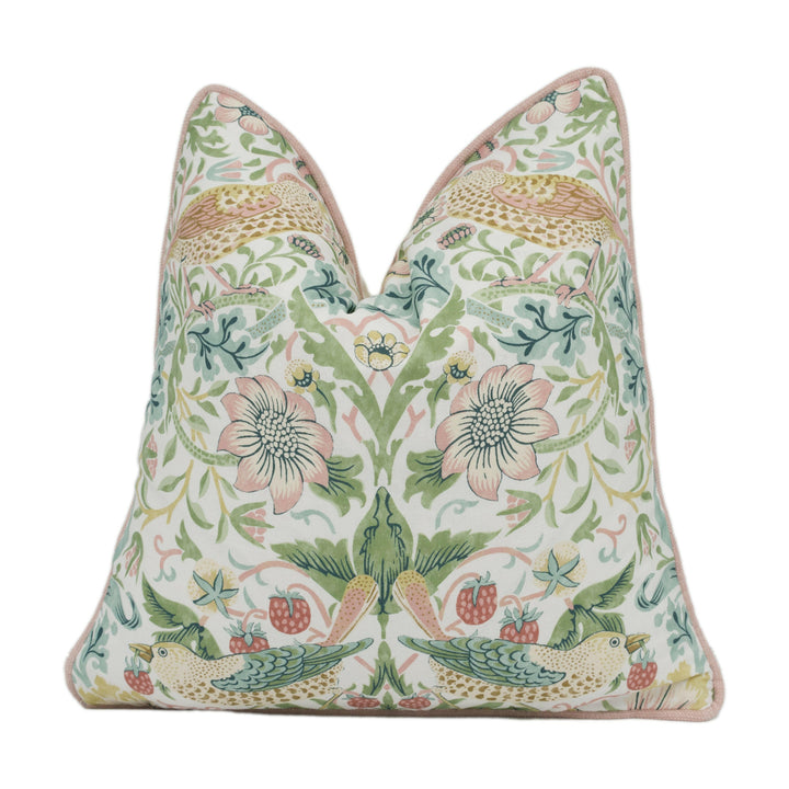 William Morris - Simply Strawberry Thief - Cochineal / Willow - Iconic Morris Bird Designer Cushion Cover - Handmade Home Decor - Luxury.