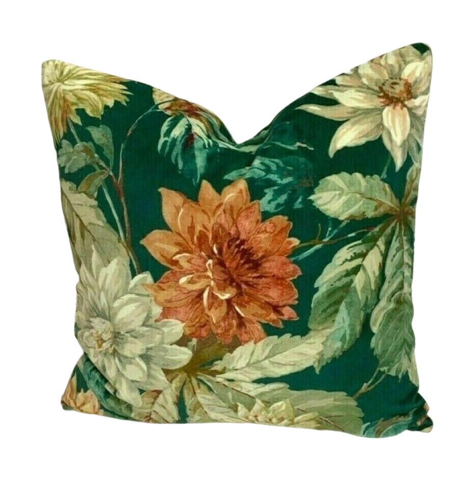 Sanderson - Dahlia & Rosehip Velvets - Teal / Russet - Cushion Cover Throw Pillow Designer Home Decor.