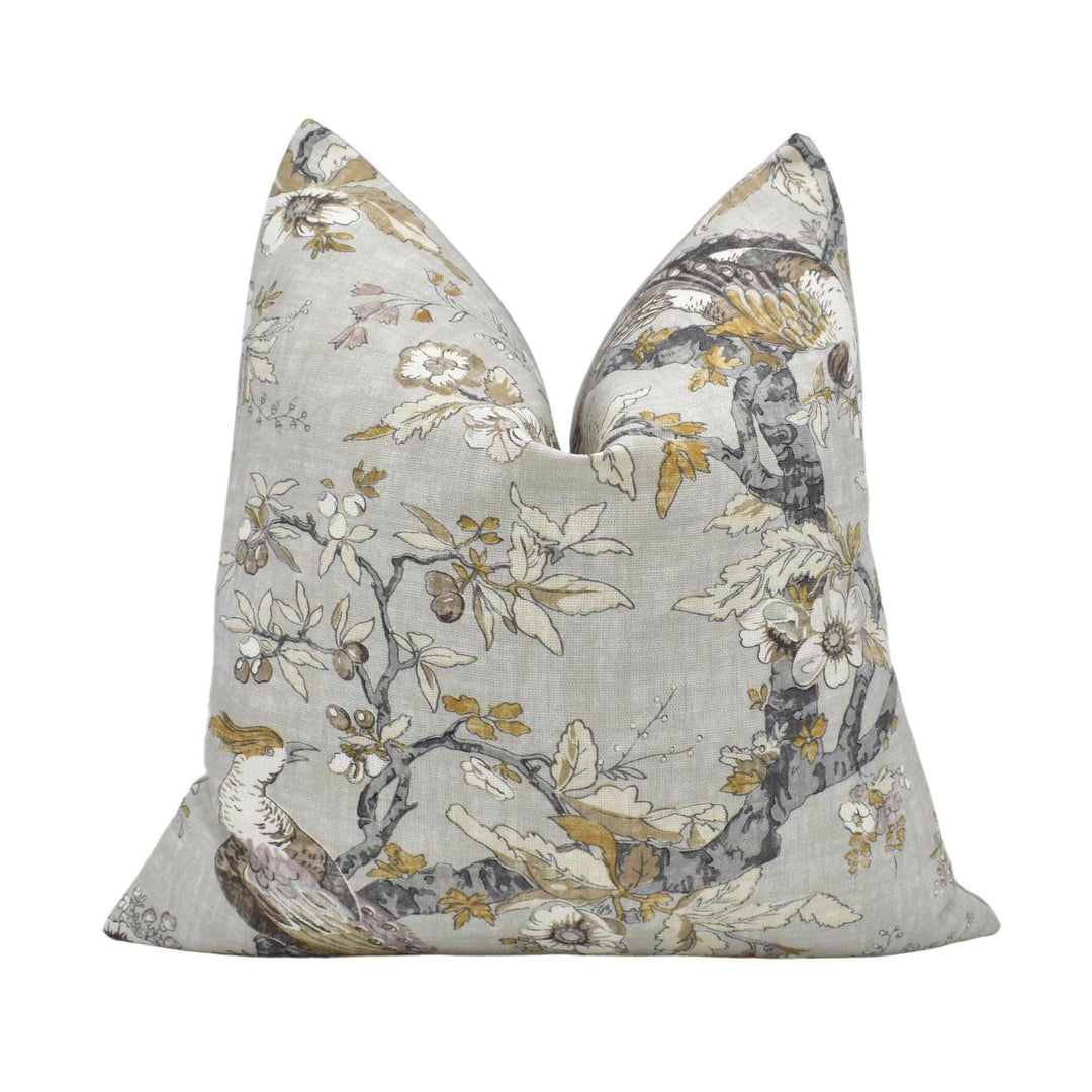 Zoffany - Chintz - Quartz Grey - Tropical Birds & Springtime Flowers Designer Cushion Cover - Luxury Throw Pillow - Handmade Home Decor.