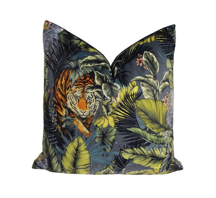 Prestigious - Bengal Tiger - Twilight - Luxurious Maximalist Tropical Jungle Cushion Cover - Handmade Throw Pillow Designer Home Decor.