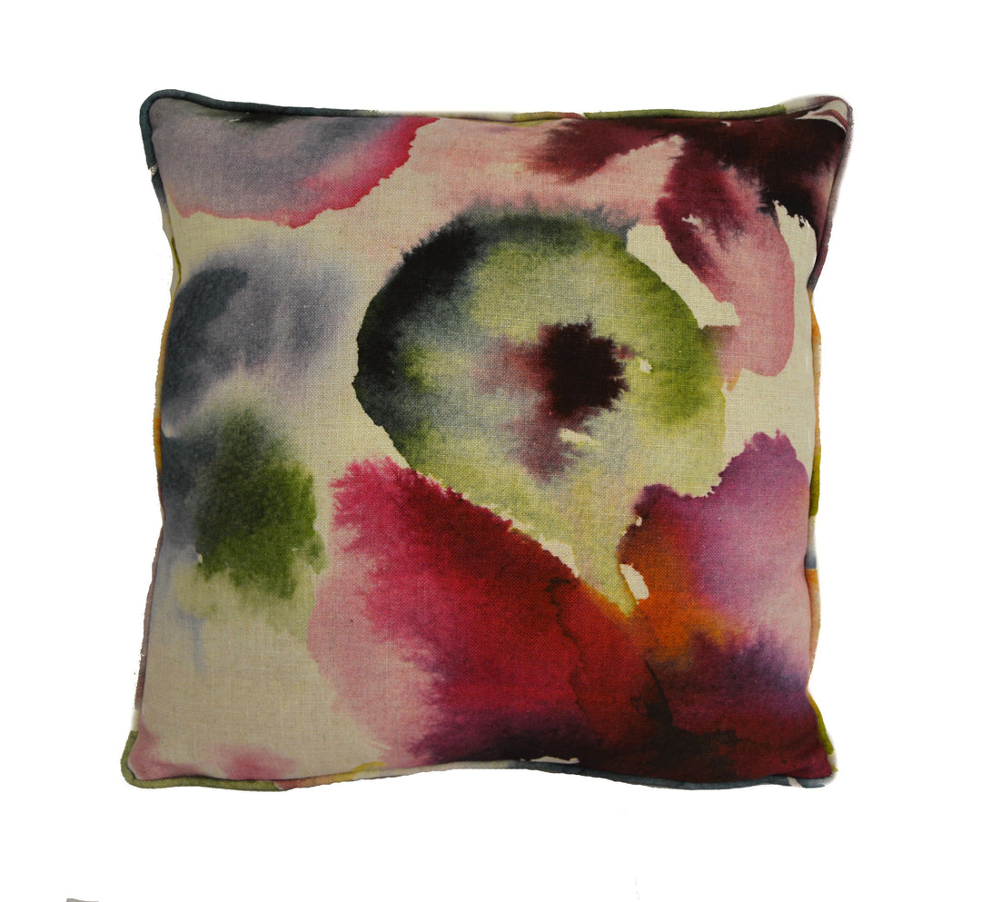 Harlequin - Flores - Fuchsia / Zest / Azure - Abstract Watercolour Floral Cushion Cover Handmade Throw Pillow Designer Home Decor