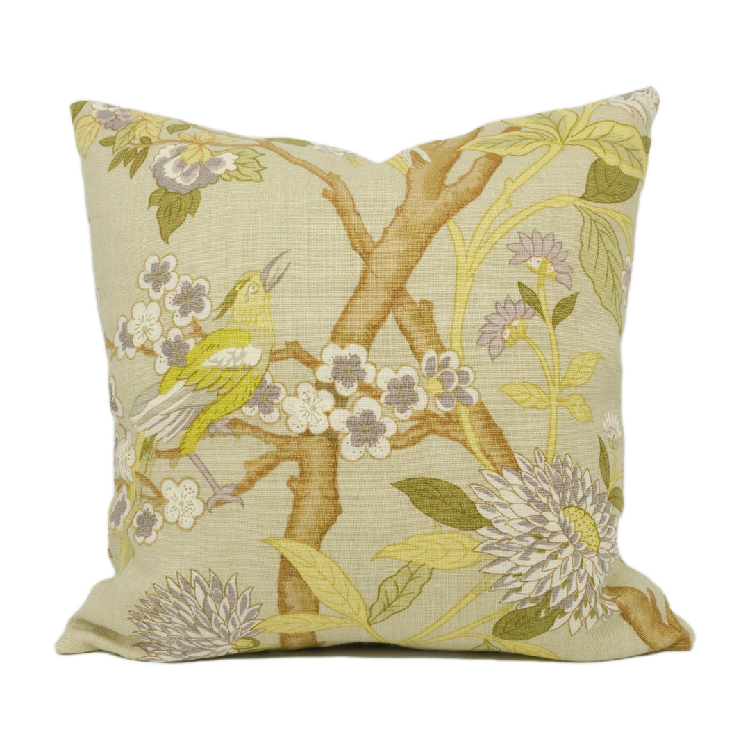 GP & J Baker - Hydrangea Bird - Taupe / Mauve - Exotic Chinese Inspired Cushion Cover - Handmade Throw Pillow - Designer Home Décor.