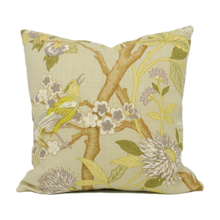 GP & J Baker - Hydrangea Bird - Taupe / Mauve - Exotic Chinese Inspired Cushion Cover - Handmade Throw Pillow - Designer Home Décor.