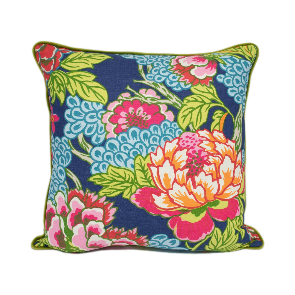 Thibaut - Honshu - Navy - Large Scale Floral Japanese Garden Designer Cushion Cover - Luxury Throw Pillow - Handmade Home Decor.