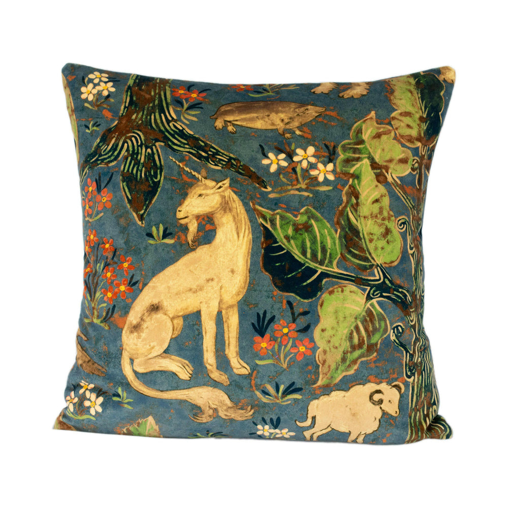 Zoffany - Arden Velvet - Blue - Luxurious Mid-Century British Tapestry Cushion Cover - Handmade Throw Pillow Designer Home Decor.