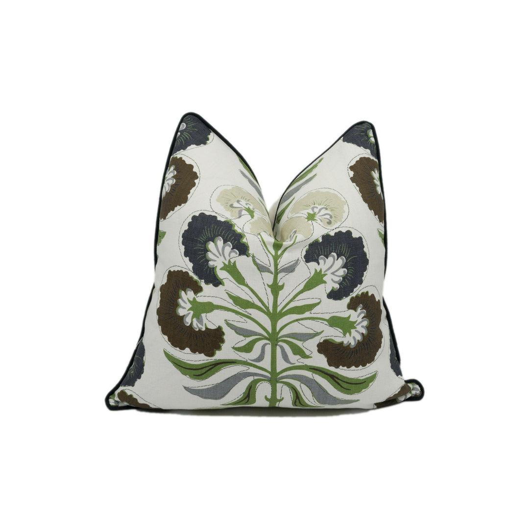 Thibaut - Tybee Tree - Black and Green - Indian Block Print Inspired Floral Cushion Cover - Handmade Throw Pillow - Designer Home Décor.