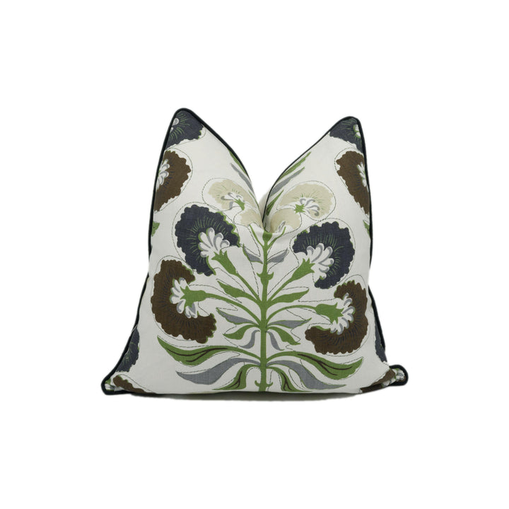 Thibaut - Tybee Tree - Black and Green - Indian Block Print Inspired Floral Cushion Cover - Handmade Throw Pillow - Designer Home Décor.