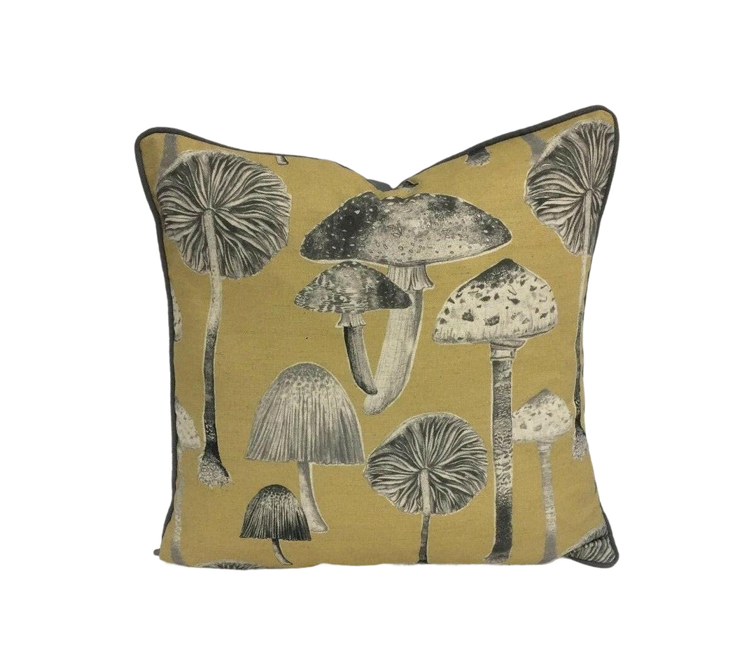 Voyage Decoration - Toadstools  - Corn - Funky Illustrated Mushroom Cushion Cover - Handmade Throw Pillow Designer Home Decor.