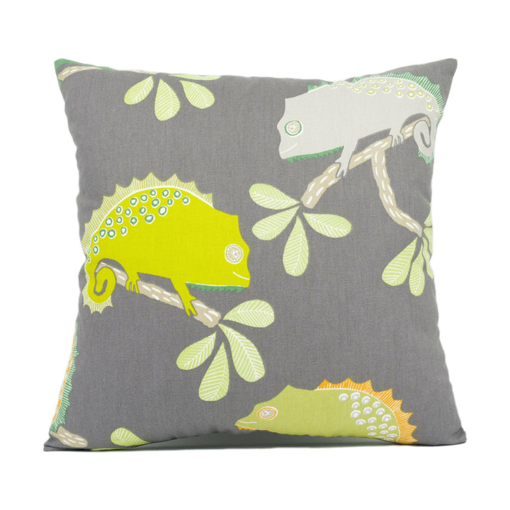 Scion - Calmer Chameleon - Moss / Citrus / Charcoal - Funky Chameleon Cushion Cover - Handmade Throw Pillow Designer Home Decor.