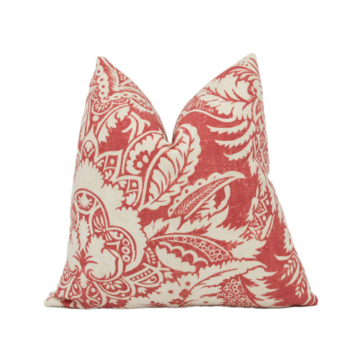 Thibaut - Chardonnet Damask - Red - Handmade Cushion Cover Stunning Throw Pillow Designer Home Décor.