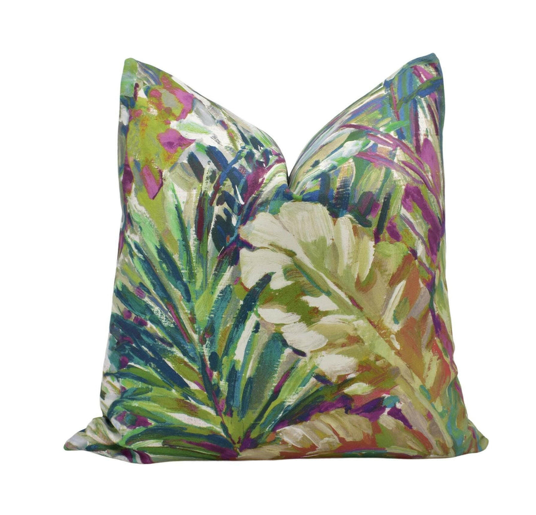 Prestigious - Palmyra - Jewel - Tropical Jungle Plant Designer Cushion - Colourful Monstera Botanical Pillow Cover - Arty Dopamine Decor.