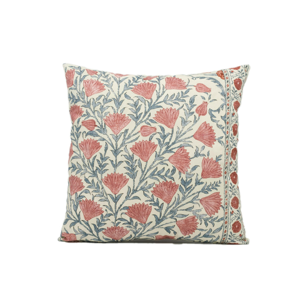Oscar De La Renta for Lee Jofa - Sameera - Red / Blue - Exotic Floral Cushion Cover - Self Piped Throw Pillow - Designer Home Décor.