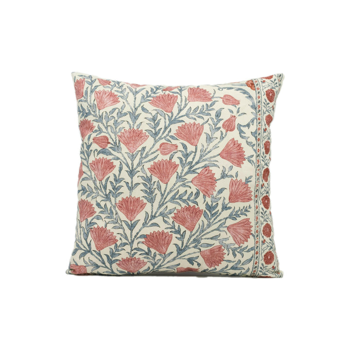 Oscar De La Renta for Lee Jofa - Sameera - Red / Blue - Exotic Floral Cushion Cover - Self Piped Throw Pillow - Designer Home Décor.
