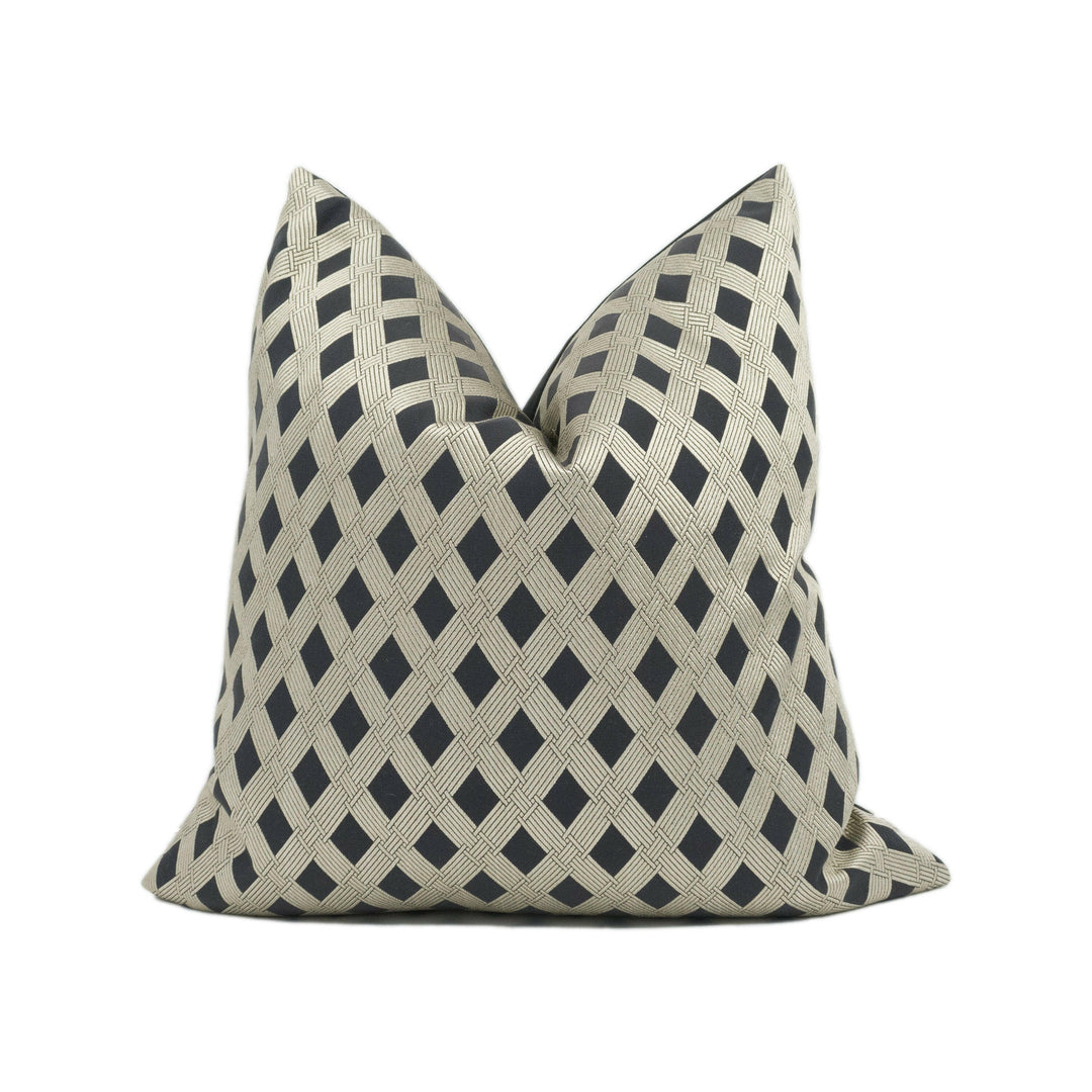 Tackler London - Mila Patterned Fabric - Monochrome - Chic Metallic Modern Geometric Cushion Cover - Handmade Throw Pillow - Designer Home.