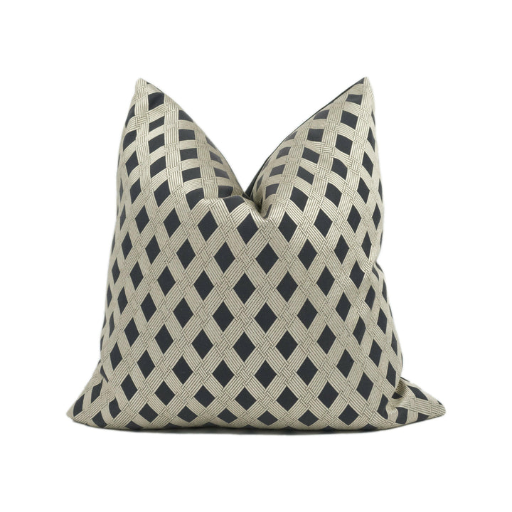 Tackler London - Mila Patterned Fabric - Monochrome - Chic Metallic Modern Geometric Cushion Cover - Handmade Throw Pillow - Designer Home.