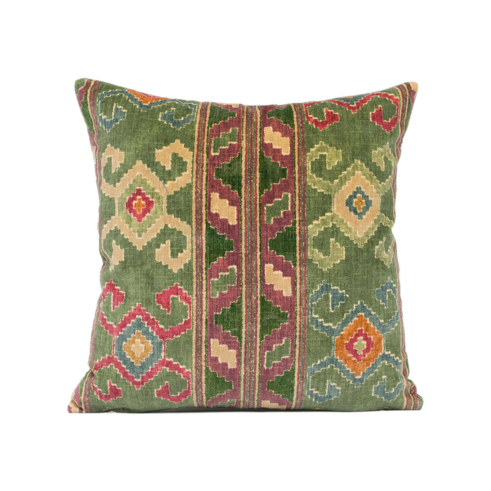 Mulberry - Nomad Velvet - Plum / Green - Ethnic Carpet Inspired Geometric Cushion Cover - Handmade Throw Pillow - Designer Home Décor.