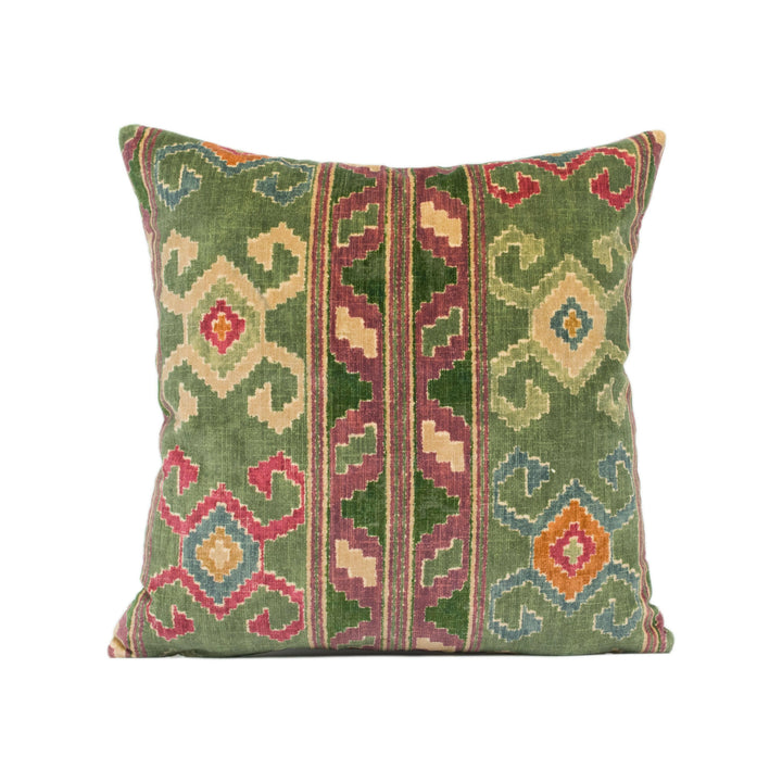 Mulberry - Nomad Velvet - Plum / Green - Ethnic Carpet Inspired Geometric Cushion Cover - Handmade Throw Pillow - Designer Home Décor.