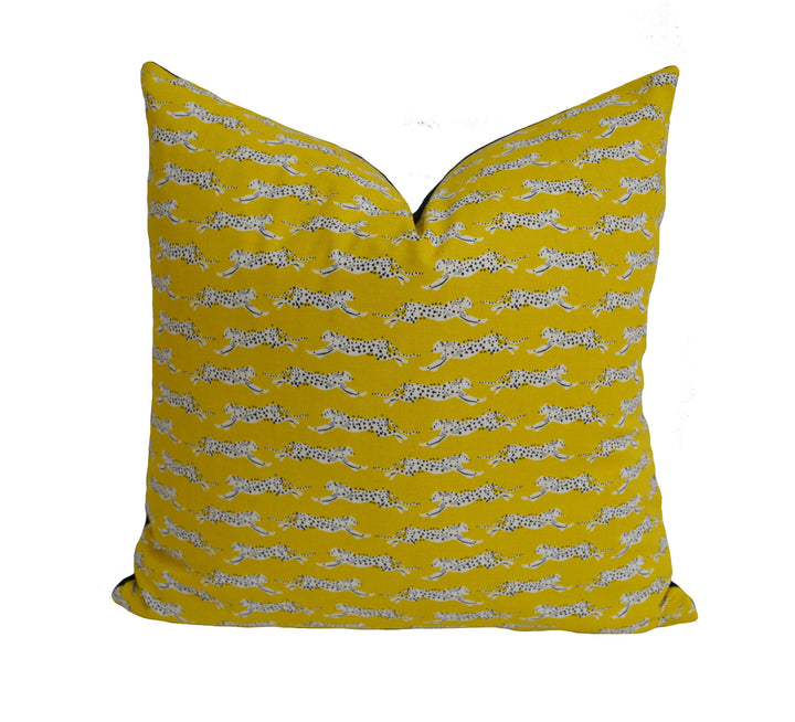 Schumacher - Leaping Leopards - Yellow - Sleek Chic Designer Leopard Cushion Cover - Handmade Throw Pillow - Luxury Home Decor.