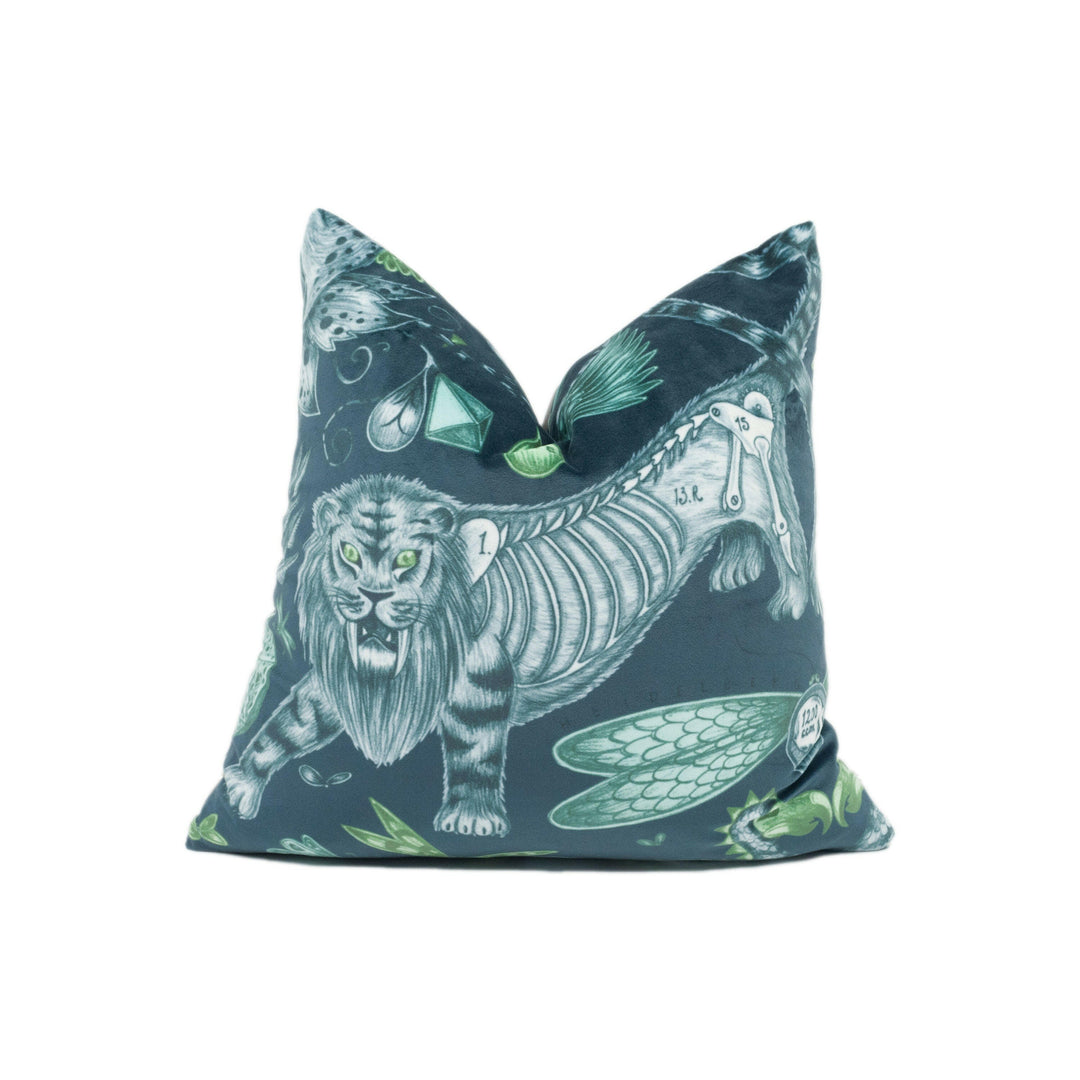 Enchanting Bold Maximalist Fantasy Extinct Animal Velvet Cushion Cover - Handmade Throw Pillow - Designer Home Décor.