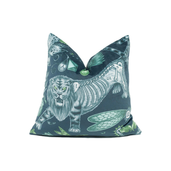 Enchanting Bold Maximalist Fantasy Extinct Animal Velvet Cushion Cover - Handmade Throw Pillow - Designer Home Décor.