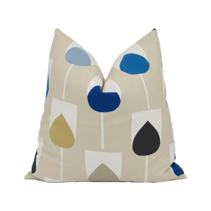 Scion - Sula - Indigo / Sapphire / Raffia - Scandinavian Inspired Abstract Flower Cushion Cover - Handmade Throw Pillow Designer Home Décor.